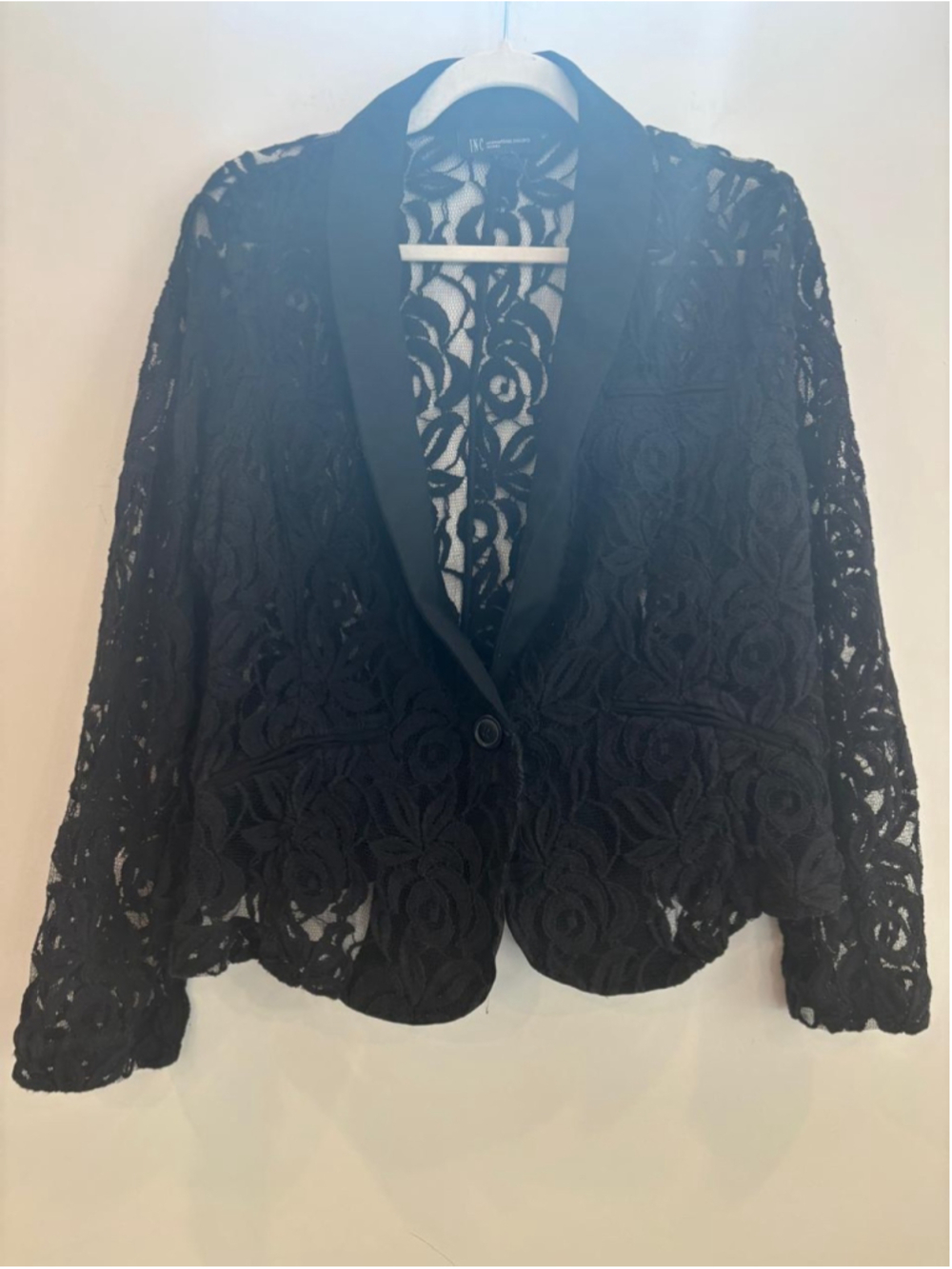INC International Concepts Black Floral Lace Blazer Jacket 0X Plus #S38